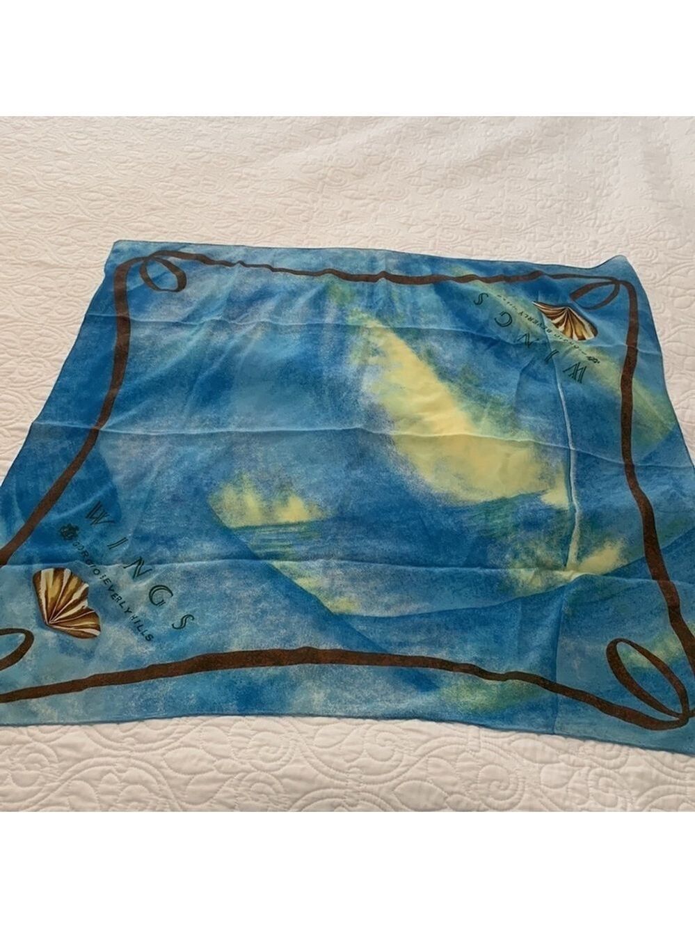 Vintage GIORGIO BEVERLY HILLS 100% silk scarf blue 34”x34” Made in Japan - Picture 9 of 10